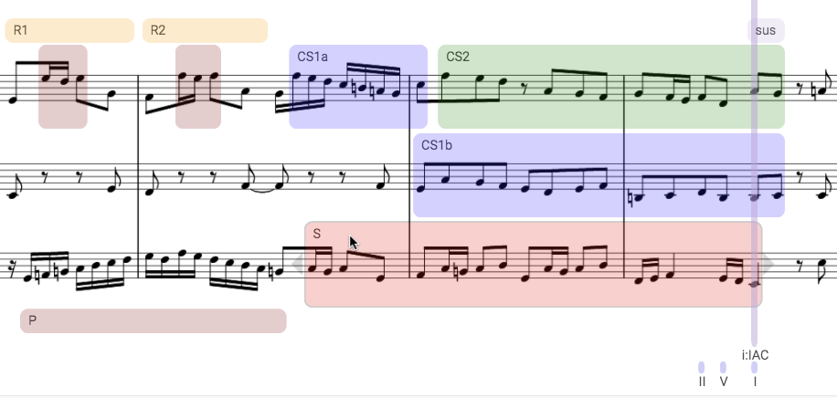 Analysis of the Bach fugue in C minor BWV847 with Dezrann